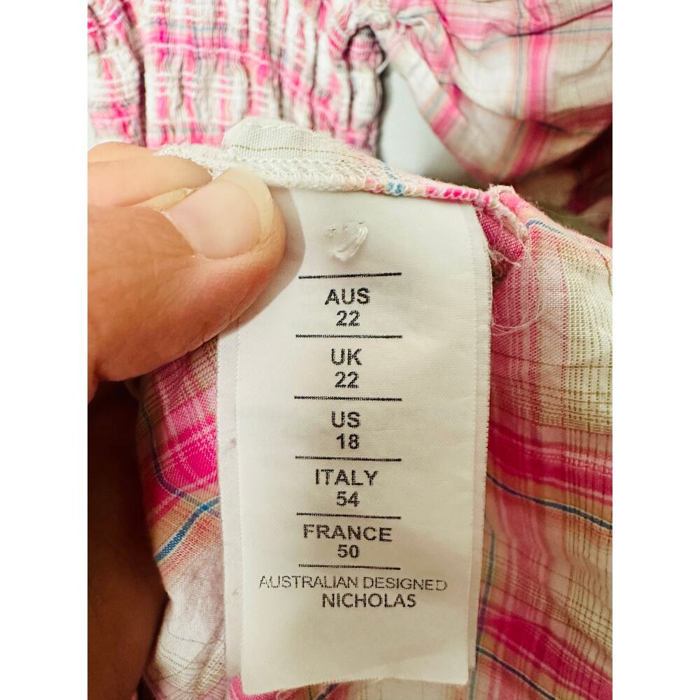 NICHOLAS Pink White Gingham Woven V-Neck Smoked Panel Dress Size US 18 - Picture 12 of 16